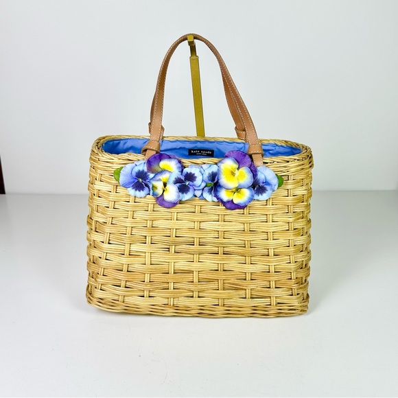 Kate Spade New York Straw Bag with Leather Top Handles NEW - Picture 2 of 10